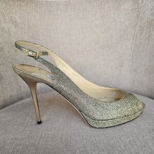 Jimmy Choo Gold Tone Lame Glitter Nova Pumps